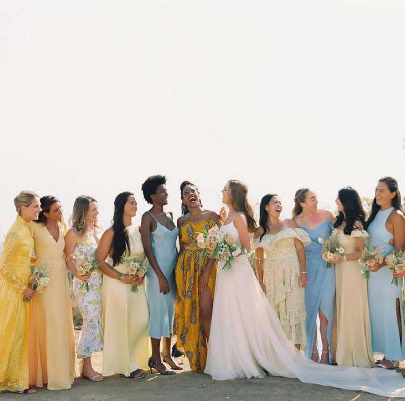 emerald green and black bridesmaid dresses Mismatched Gold Sexy Side Slit Mermaid Soft Satin Long Bridesmaid Dresses  Online main image 1