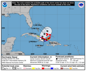 Hurrikan Oscar erreicht Land auf der Insel Great Inagua