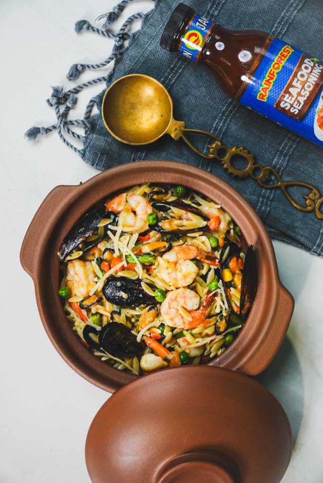 Caribbean Seafood Orzo – Creamy Country-Style Seafood Pasta