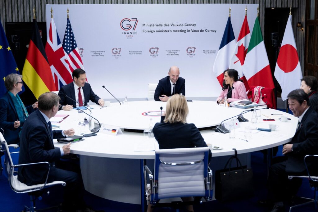 G7 foreign ministers Friday urged a stop to attacks against civilians in the Middle East war and urged Iran to immediately restore freedom of navigation in the strategic Strait of Hormuz.