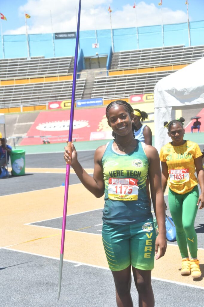 Vere Technical’s Ramona Freemantle booked her spot in a second final on the first day of the ISSA/GraceKennedy Boys and Girls Athletics Championships at the National Stadium after she led the qualifying for the girls Class 1 discus throw with 48.32m.