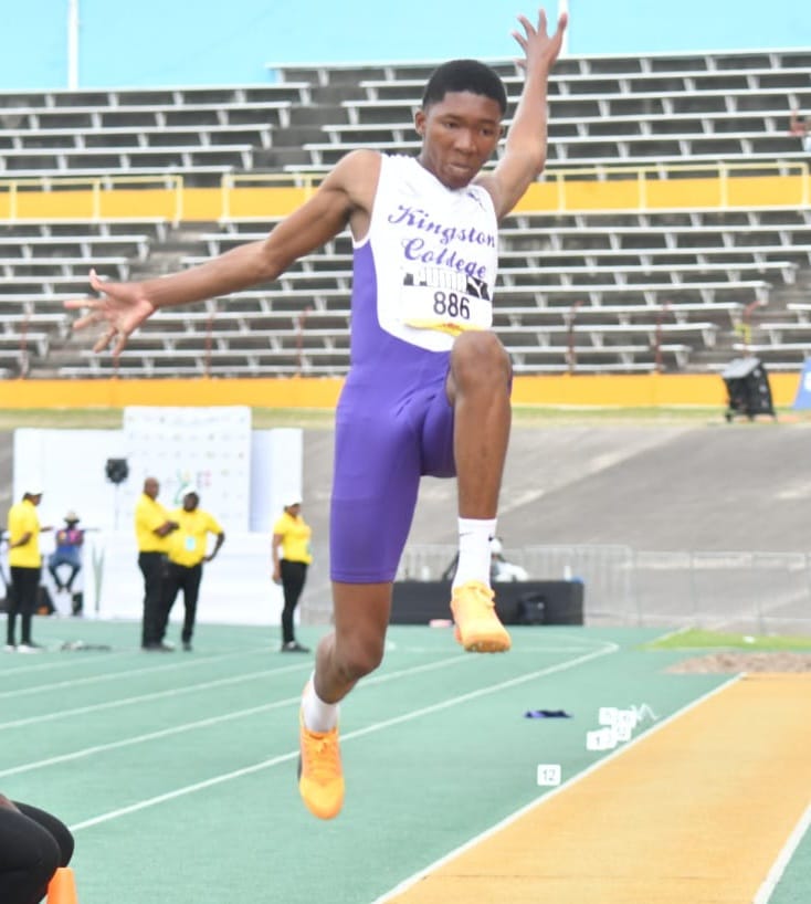 Kingston College’s Odane Noble won the first gold medal of the ISSA/GraceKennedy Boys and Girls Athletics Championships at the national stadium, leaping to 7.18m (0.5m/s) in the Class 2 boys long jump event on Wednesday’s second day.