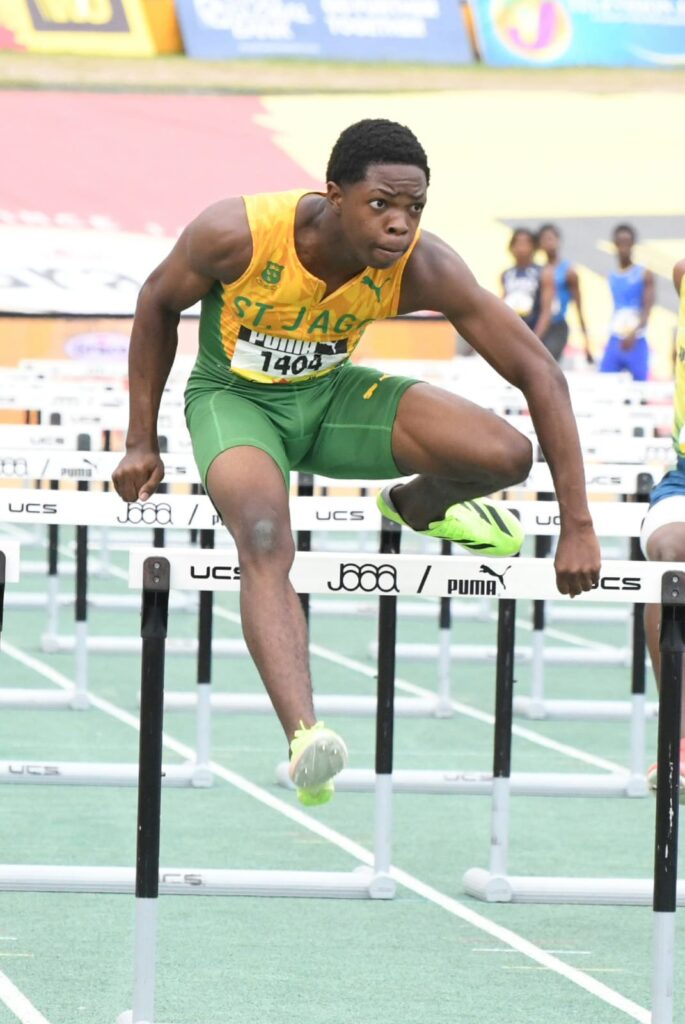 St Jago High’s Marquies Page strode to victory in an impressive 13.06 seconds (-1.3m/s) in the boys Class 1 110m hurdles final on Saturday at the ISSA/GraceKennedy Boys and Girls Athletic Championships at the National Stadium.