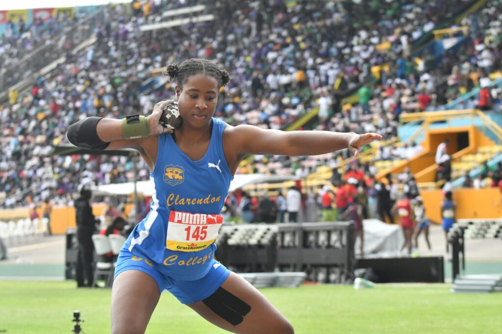 Clarendon College's Marla-Kay Lampart made amends for last year’s abysmal performance in the girls' Class 1 shot put with a big performance of 14.07m at the ISSA/GraceKennedy Boys and Girls Athletics Championships at the National Stadium.