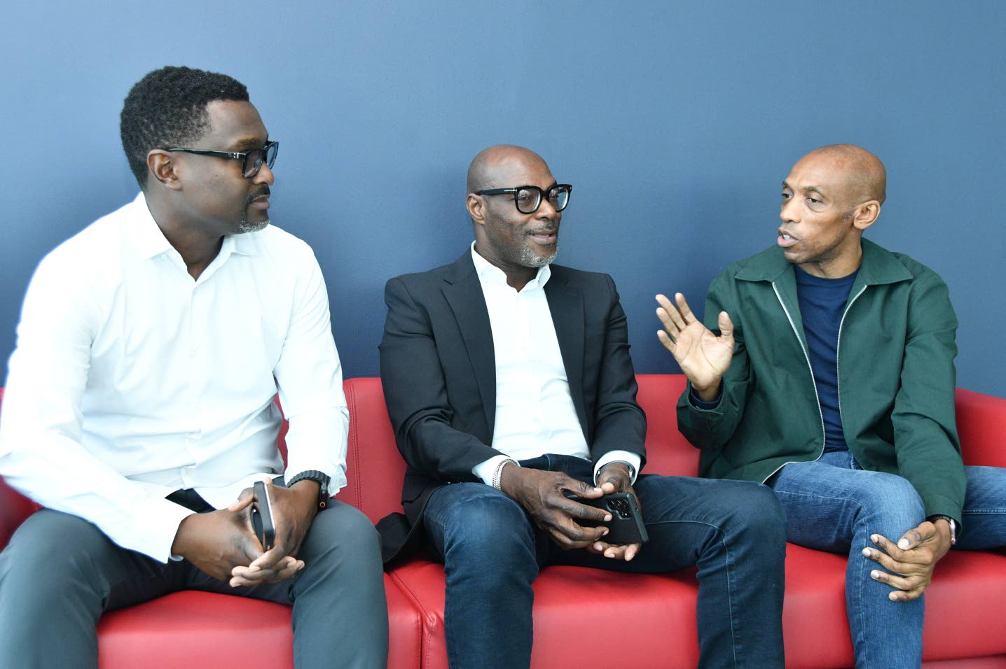 Sygnus Group founders (from left) Dr Ike Johnson, Berisford Grey and Jason Morris in discussion at the company’s One Belmont offices in Kingston as the alternative investment firm marks its 10th anniversary.Photo: Joseph Wellington